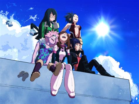 Safebooru 6 Girls O Arms Up Ashido Mina Asui Tsuyu Black Hair