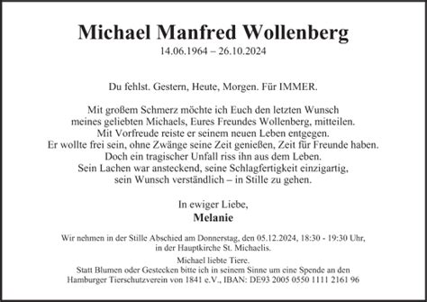 Traueranzeigen Von Michael Wollenberg Hamburgertrauer De