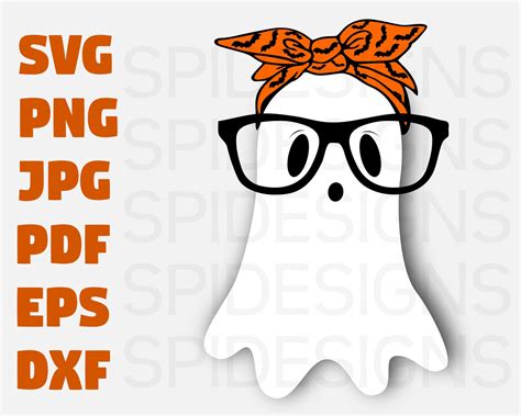 Cute Ghost With Glasses And Bandana Svg Halloween Svg Ghost Etsy Uk