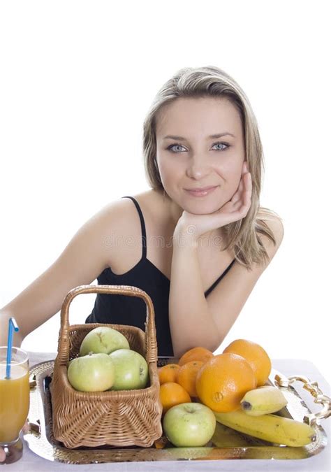 Young Smiling Woman With Fruits Stock Image Image Of Nutrition