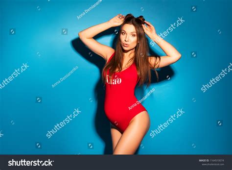 Sexy Brunette Pregnant Woman Long Hair Stock Photo Edit Now