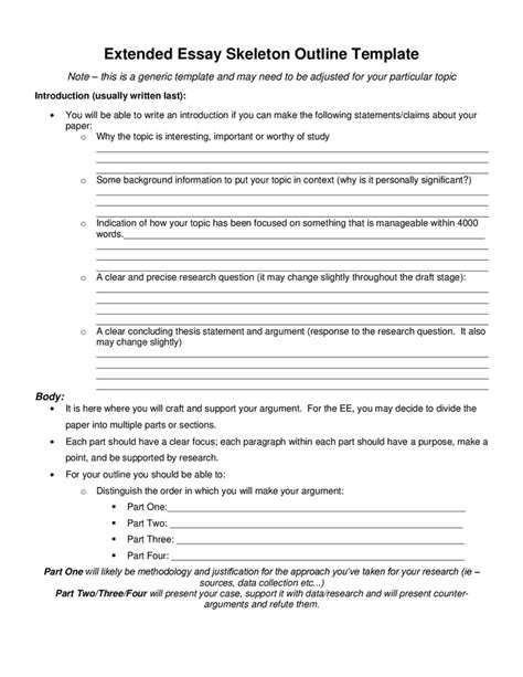 Extended Essay Skeleton Outline Template In Word And Pdf Formats