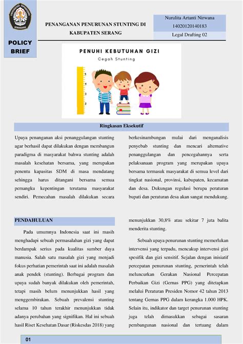 Penanganan Penurunan Stunting Di Kabupaten Serang Policy Brief