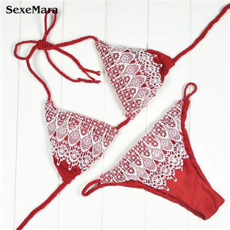 Buy 2017 New Arrival Sexy Red Lace Bikini Set Women