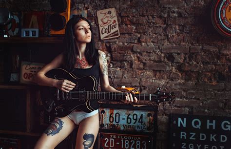 Fondos de pantalla mujer modelo guitarra música músico Moda