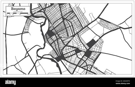 Bayamo Cuba Stadtplan in Schwarz Weiß Farbe im Retro Stil