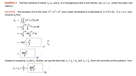 Solved Example 4 Find The Moments Of Inertia Ix Iy And Io Radius A Homogeneous Disk D With