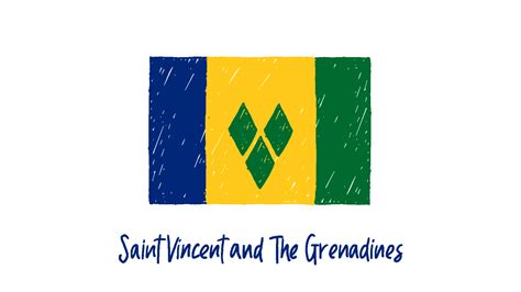 Saint Vincent And The Grenadines National Flag Pencil Color Sketch With