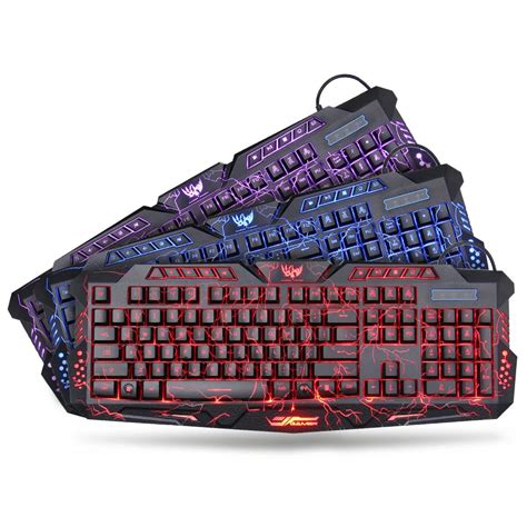 3 Colors Switchable Backlit Gaming Keyboard USB Wired Red/Purple/Blue ...