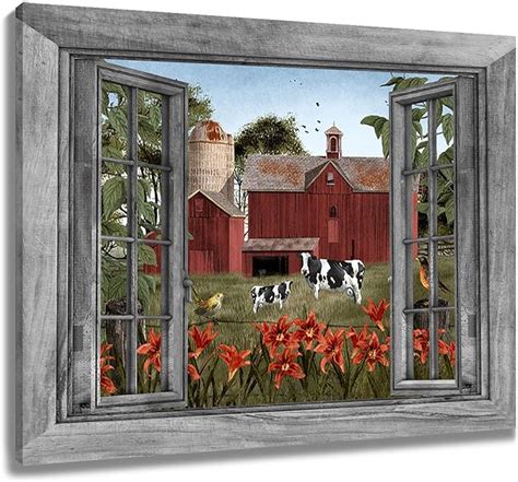 Amazon Lb Farmhouse Barn Canvas Wall Art Red Vintage Farm Floral