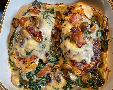 Low Point Smothered Chicken With Creamed Spinach Bacon And Mushrooms