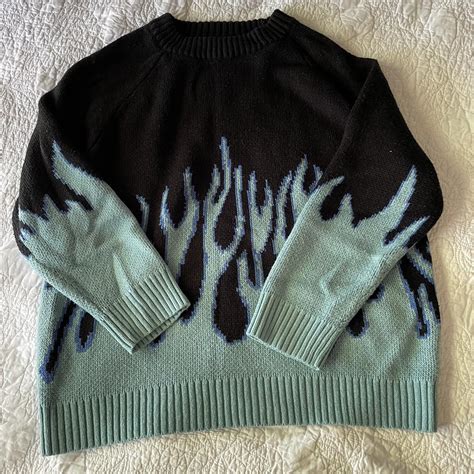 Blue And Black Flame Sweater Great Statement Peice Depop