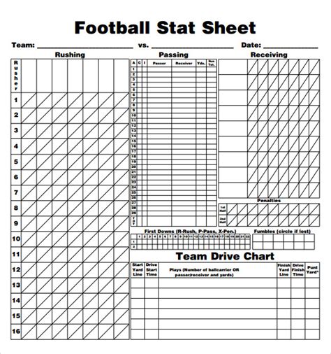 Printable Football Stat Sheets - Printable Word Searches