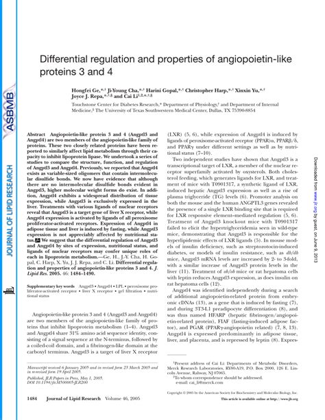 Pdf Differential Regulation And Properties Of Angiopoietin Like