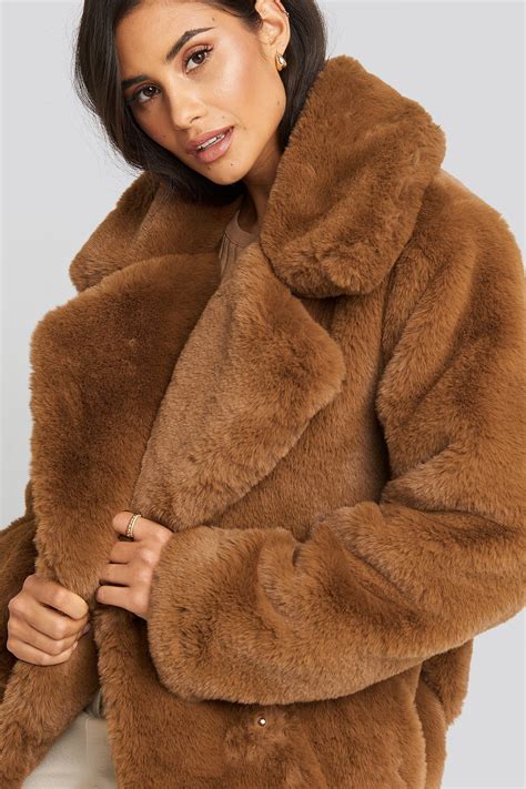 Soft Faux Fur Long Coat Brown Casaco