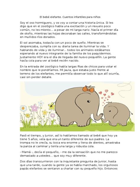 El Bebé Elefante Cuentos Pdf Fábula Amor