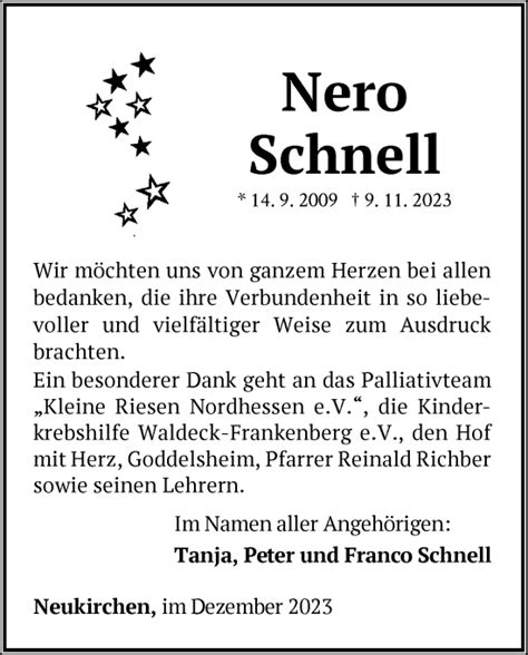 Traueranzeigen Von Nero Schnell Trauer HNA De