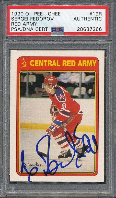 1990 91 O Pee Chee OPC Red 19R Sergei Fedorov Cert Auth Signed 7266