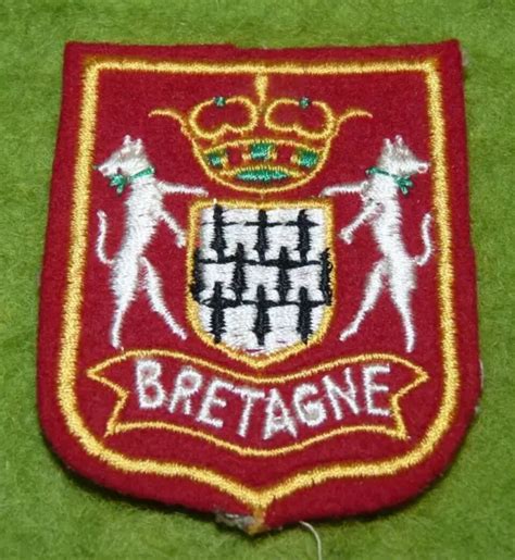 ANCIEN ÉCUSSON À coudre en feutre brodé blason de Bretagne neuf Vintage