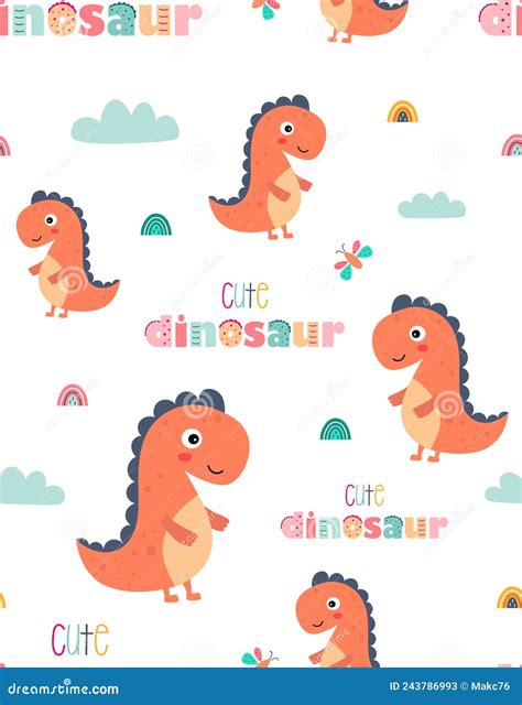 Dibujo Sin Fisuras Con Lindo Y Gracioso Dinosaurio Ilustración del