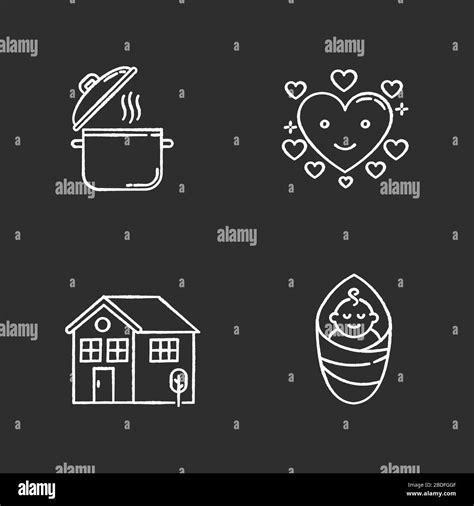 Lifestyle Chalk White Icons Set On Black Background Cooking Pot Food