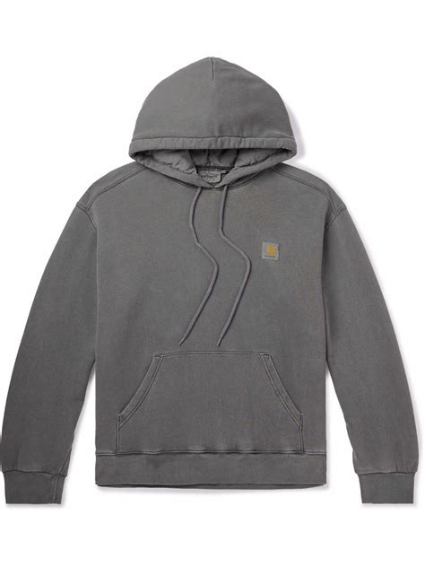 Carhartt Wip Nelson Logo Appliquéd Garment Dyed Cotton Jersey Hoodie