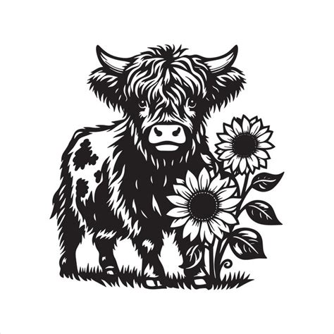 Highland Cow With Sunflowers Svg Premium Ai Generated Vector