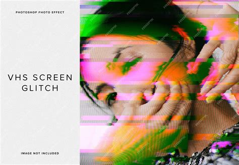 Premium PSD | Vhs screen glitch photo effect mockup