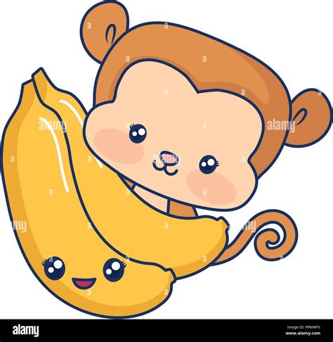 Lindo bebé animal mono con bananas ilustración vectorial Imagen Vector