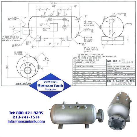 Wm B Gallon Glycol Water Tank Hanson Tank Asme Code Pressure Hot Sex