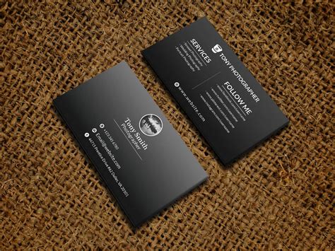 Photographer Black Business Card Design Template Techmix