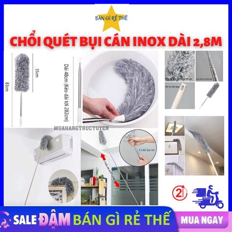 Chổi Phất Trần Kéo Dài 28m Cán Inox Tay Cầm Nhựa 360 độ Uốn Cong