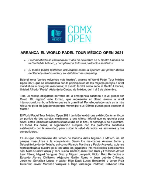 Arranca El World Padel Tour Mexico 2021 PDF