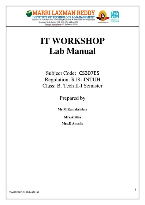 Itworkshop Lab Manual It Workshop Lab Manual Subject Code Cs Es