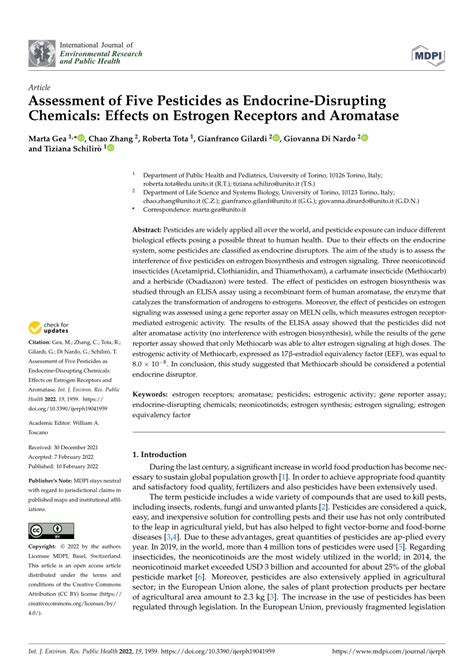 Pdf Assessment Of Five Pesticides As Endocrine Disrupting Chemicals