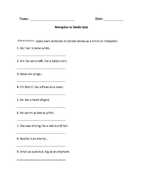 Similes And Metaphors Worksheets Engaging Exercises For Figurative Language Practice