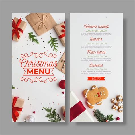 Free Vector Christmas Menu Template With Photo Set Ideias De