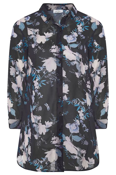 Plus Size Yours London Black Floral Print Chiffon Blouse Yours Clothing