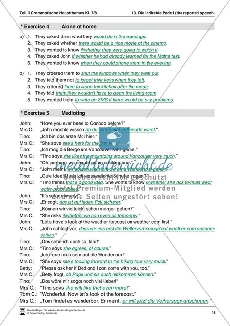 Exercises reported speech mediation Lösungen meinUnterricht