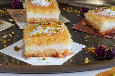 Basbousa Bil Qishta Semolina Cake With Cream Falasteenifoodie