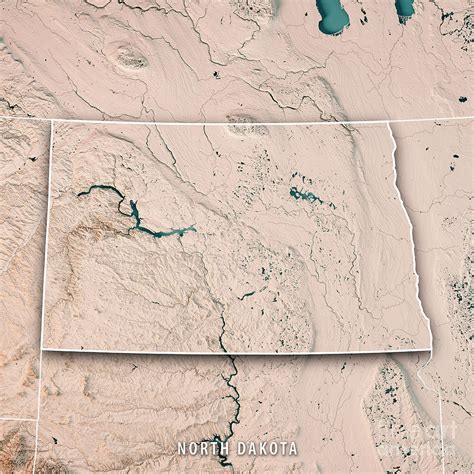 North Dakota State USA 3D Render Topographic Map Neutral Border Digital ...