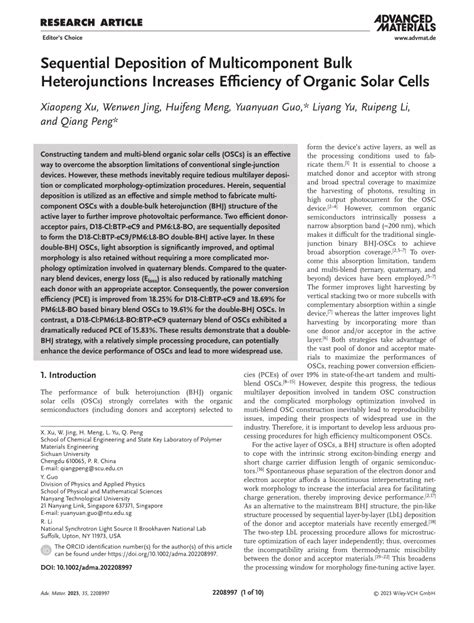 Sequential Deposition Of Multicomponent Bulk Heterojunctions Increases