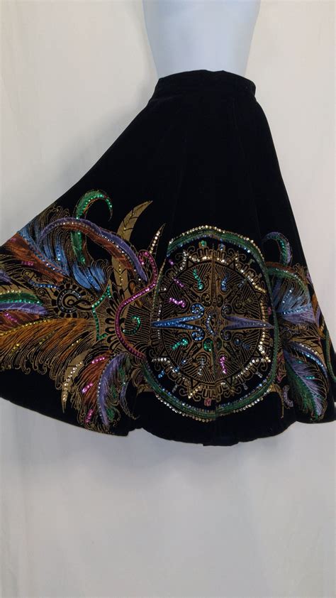 50s 60s Rare Hand Painted Velvet Circle Skirt By Sala Prat Creaciones