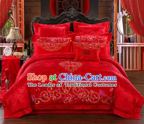 Chinese Lucky Red Qulit Cover And Sheet Cover Wedding Bed Set