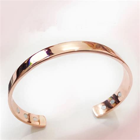 Pure Copper Magnet Energy Health Open Bangle Plated Gold Simple