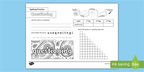 Questioning Spelling Practice Worksheet Professor Feito