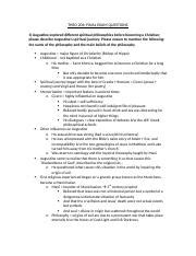 Theo FINAL Docx THEO 206 FINAL EXAM QUESTIONS 1 Augustine Explored