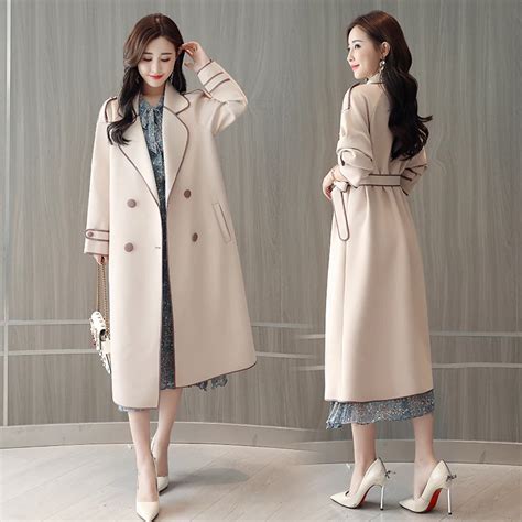 New Fashion Autumn Winter British Style Overcoat Women Long Slim Solid