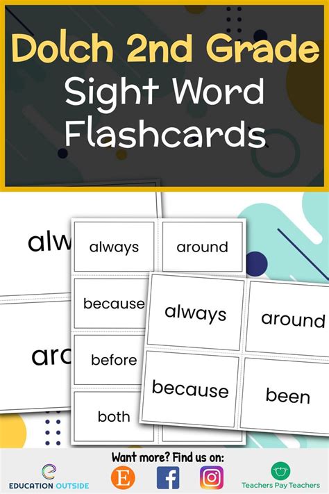 Dolch Nd Grade Sight Word Flashcards Sizes Included In