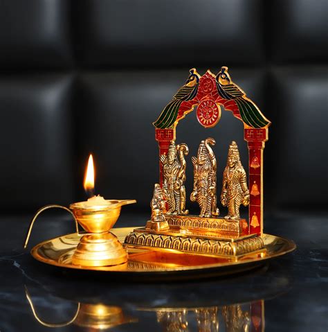 Chhariya Crafts Metal Shri Ram Darbar And Hanuman Ji With Pooja Thali